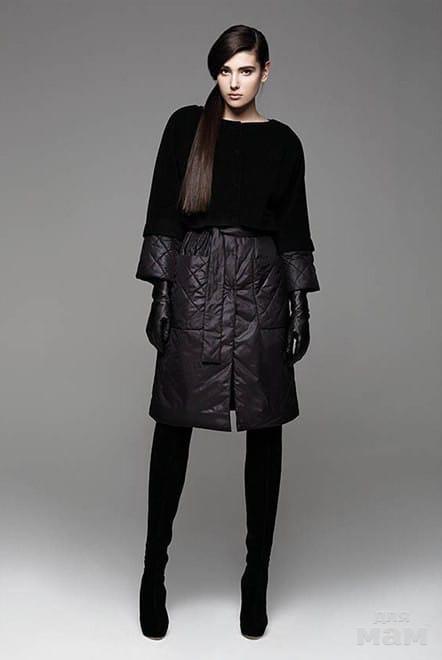 Драповое пальто комбинированное с кожей